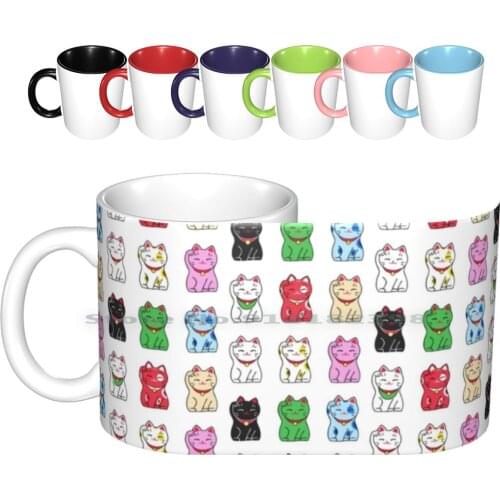 Maneki Neko Ceramic Mugs Coffee Cups Milk Tea Mug Maneki Neko Cat Beconing Lucky Money Red White Protect Kitten Japanese Japan