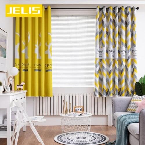 Nordic Style Blackout Short Curtains for Living Room Bedroom Kitchen Window Treatments Small Curtains Yellow Home Decor Drapes