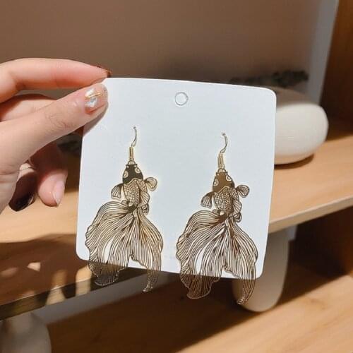 Fashion Koi Earrings Personality Metal Piece Pendant Earrings Hollow Big Earrings for Women Gift Jewelry Fish Earrings