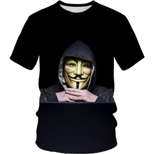 V word vendetta mens 3D printed mens T-shirt clown face casual O-collar mens clown T-shirt for men hip-hop clothing