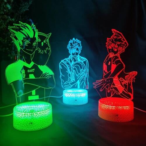 Novelty Haikyuu Figures bokuto Engraved Acrylic LED Night Light Anime Room Decor Bedside Table Lamp for Bedroom Holiday Lighting