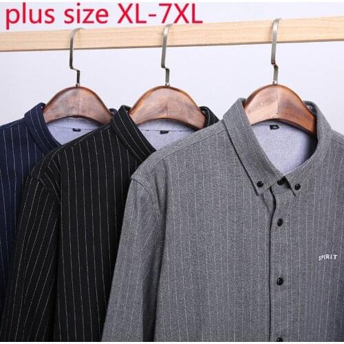 New Arrival Fashion Super Large Men Striped Square Collar Long Sleeve Casual Shirts Spring And Autumn Plus Size XL-5XL 6XL 7XL