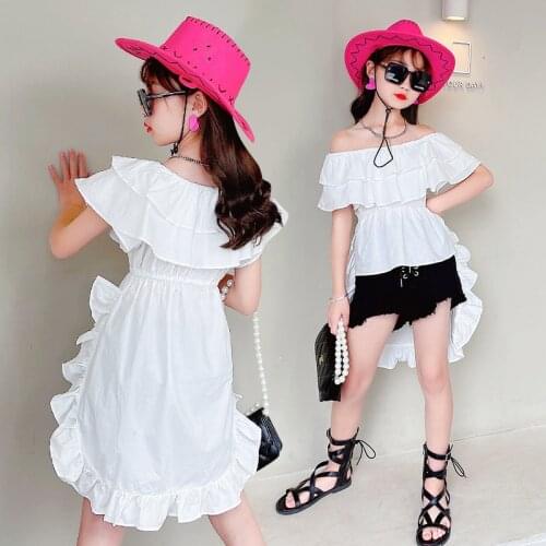 Ruffles Swallowtail design Dress Clothes For Girls Summer Black Shorts 2Pcs Suit Sets Childrens Clothing Outfits Kids Tracksuit