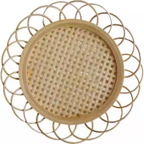 Ins Coaster Handmade Bamboo Weaving Korean Lace Decoration Solid Cup Holder Photo Props Coffee Kitchen Home Living Room Placemat
