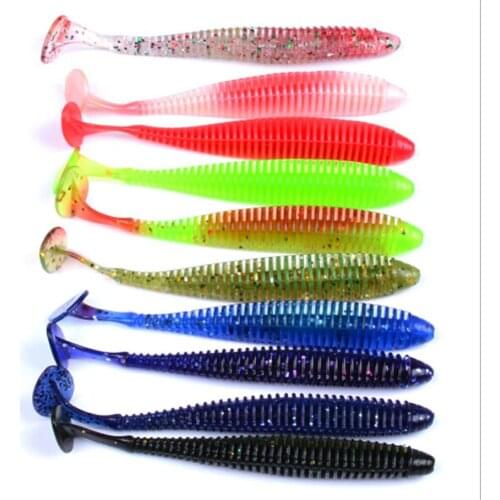 10Pcs Soft Faux Worm Baits T Tail Fly Fishing Tackle Silicone Rubber Fish Lure New Fishing Lures Soft Lure Artificial Bait