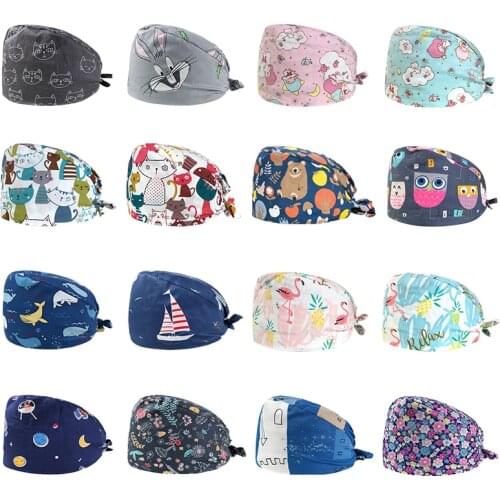 Beauty Salon working Cap Laboratory Work Hat New Cartoon Anime Printing Adjustable Scrub Hats Pet Shop Health Service Scrubs Cap