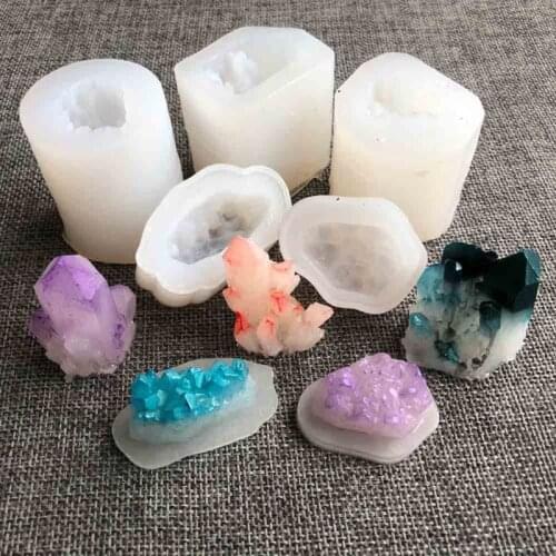 Handmade Natural Crystal Quartz Rock Cluster Geode Druzy Stone Epoxy Resin Mold Pendant Mold Resin Jewelry Making Tools 5 Styles