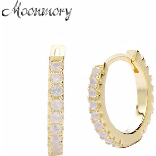 Moonmory Big Size Gold Color 925 Sterling Silver opal Hoop Huggies Earring For Women Luxury Opal Huggies Hoop Earring Brincos