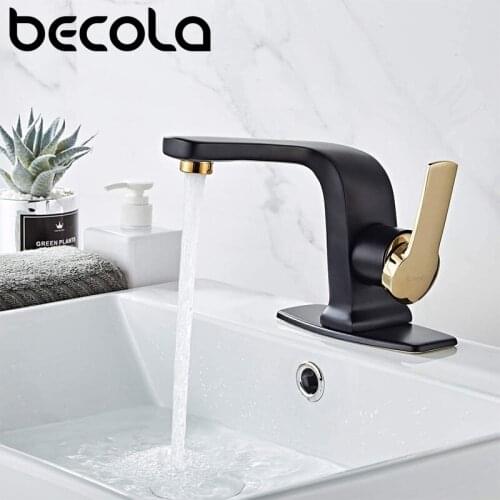 BECOLA Modern Bathroom Basin Faucet Black Chrome Brass Vanity Sink Mixer Tap Deck Mounted Hot & Cold Mixer Water Faucet