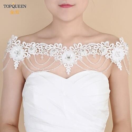 TOPQUEEN G04 Boho Necklace Lace Flowers Choker Neck Bridal Choker with Rhinestones Customized Necklaces Cover Wedding Shoulders
