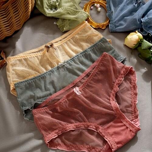 Panties for Women Underwear Lace Bowknot Hollow Out Sexy Transparent Female Briefs Ladies Underwear