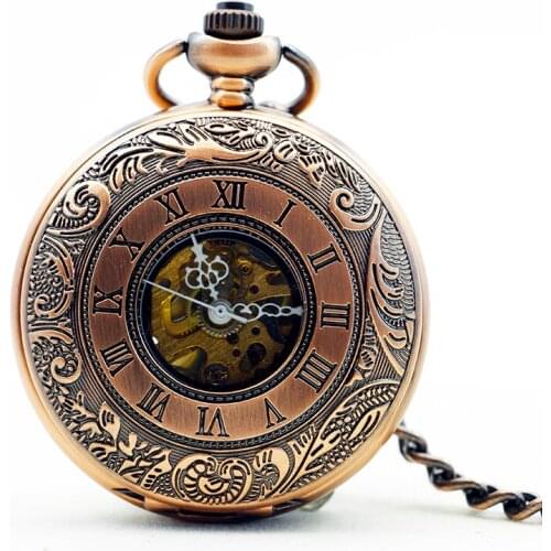Vintage Hollow Analog Steampunk Mechanical Pocket Watch Roman Num Waist Chain Mechanical Watch Mens