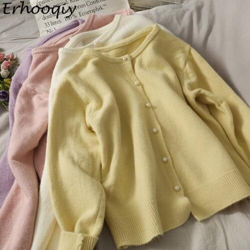 O-Neck Knit Cardigan Women Sweater Female Pink Beige Purple Long Sleeve Cardigans Autumn Winter Fashion Korean Slim Sweaters