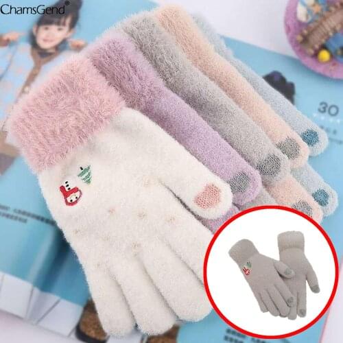 Womens Cashmere Knitted Winter Gloves Cashmere Knitted Women Fashion Winter Warm Thick Gloves Touch Screen Cute Print Gloves