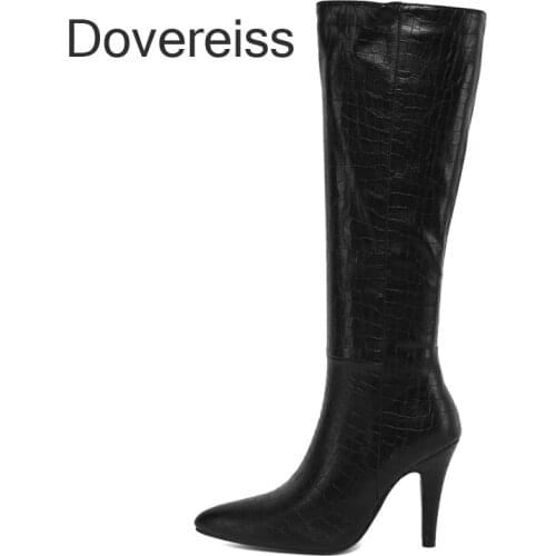 Winter For Woman New Fashion Pointed Toe Shoes Clear Heels Boots Stilettos Heels Zipper Knee High Boots 34-48