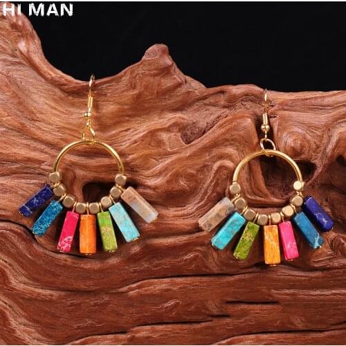 Bohemian New Design 7 Chakra Yoga Earrings Women Natural Stone Rainbow Jewelry Emperor Stone Ear Hook Birthday Gift Whloesale