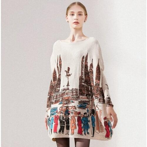 2019 New Autumn Dress Women Sweater Dress Casual Coat Batwing Sleeve Print Womens Sweaters Clothes Pullovers Clothing Plus Size