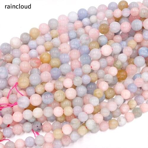 Natural beryl Stone morganite Round Loose Beads Gemstone For Jewelry Making DIY Bracelet Necklace 15inches/strand 7/10/12m