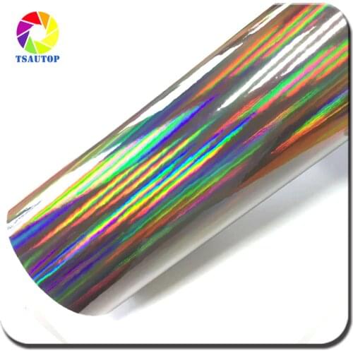 1.42*20M Air free bubbles Rainbow Laser Chrome Vinyl car body film car body sticker white