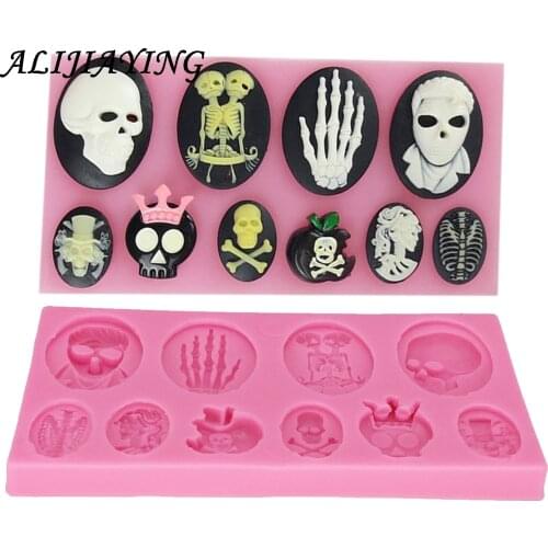 1Pcs Silicone Hand skeleton Skull Mould Sugar Craft Fondant cake decorating tools Embossed Mold Cake Mould Baking Tool D0605