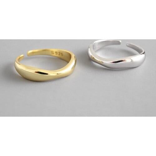 100% 925 Sterling Silver Open Ring for Women INS Minimalist Irregular Wave Pattern Gold Color Jewelry Bijoux Birthday