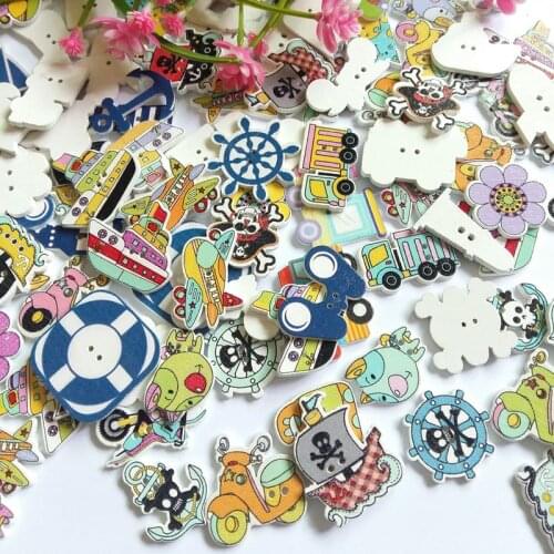 120pcs 2 Holes Random Mixed Decorative Cartoon Lovely Animal Wooden Button for Sewing Accessories DIY for Craft Scrapbook