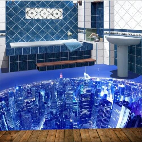 Beibehang City night view 3D floor tiles painting custom large fresco pvc wear resistant environmental waterproof film