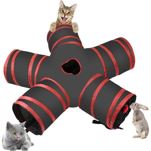 5 way Cat Tunnel Collapsible Pet Play Tunnel Tube Toy with a Bell Toy & a Soft Ball Toy for Cat, Puppy, Kitty, Kitten, Rabbit