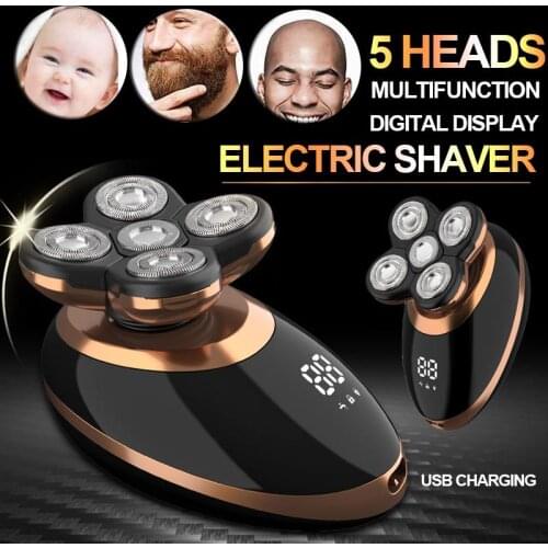 5D Mens Rechargeable Bald Head Electric Shaver Floating Heads Beard Nose Ear Hair Trimmer Razor Clipper Facial Brush