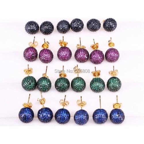 6 Pairs ZYZ339-0280 Mix Color CZ Round Ball Stud Earrings 8mm/ 10mm for Women Fashion Earrings Jewelry