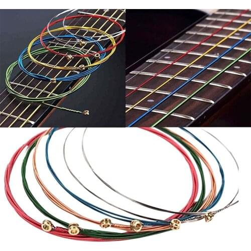 6Pcs/Set 90cm Anti-rust Acoustic Folk Guitar Strings Set Rainbow Colorful Guitar Strings For Music Instrument Accessories