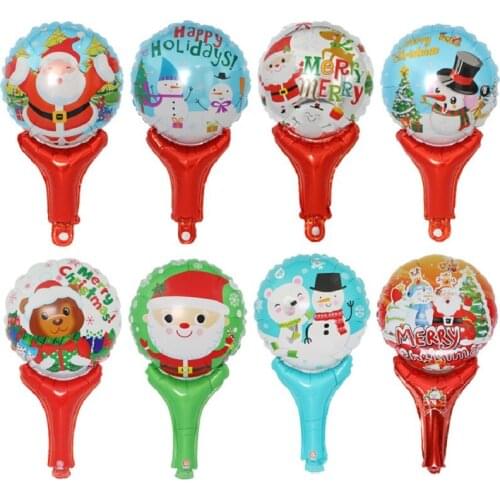 6pcs/lot Christmas Balloons Handhold Sticks Foil Ballon Tree Santa Claus Xmas Merry Christmas Baloons Xmas Party Decoration