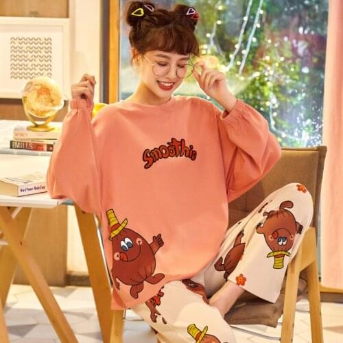 6535 Cotton Beam Wrist Pullover Long Sleeve Trousers Pajama Jammies Autumn Winter Girl Womens Sleepwear Nightwear Pyjamas NLZM