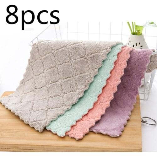 8pcs Super Absorbent Kitchen Towels Soft Microfiber Cleaning Cloths Non-stick Oil Dish Cloth Rags For Kitchen Daily Dish Towel