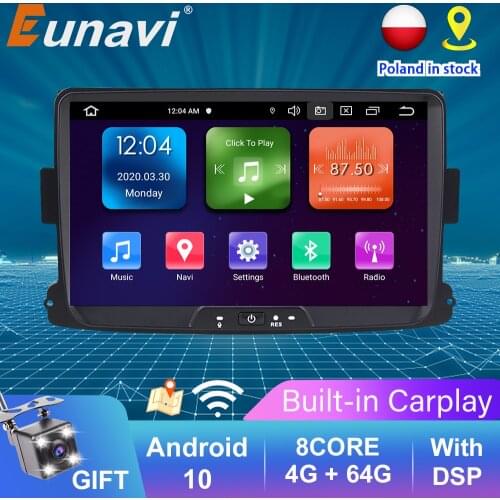 Eunavi 1 Din 8'' Android 10 Car GPS Navi Radio Stereo For Dacia/Sandero/Duster/Renault/Captur/Lada/Xray 2 Logan 4G RAM WIFI USB