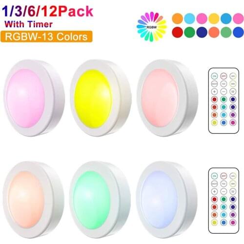 Wireless Color Changing LED Puck Light With Remote Controls LED Under Cabinet Lighting Battery Powered Dimmer