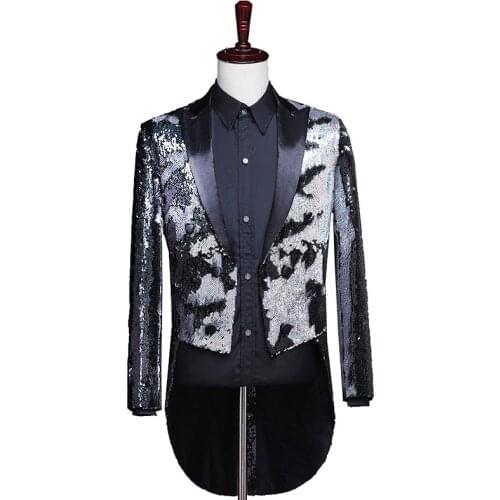 Shiny Purple Sequin Embellished Long Dress Blazer Men Nightclub Singer Stage Tuxedo Tailcoat Wedding Party Prom Costume Homme