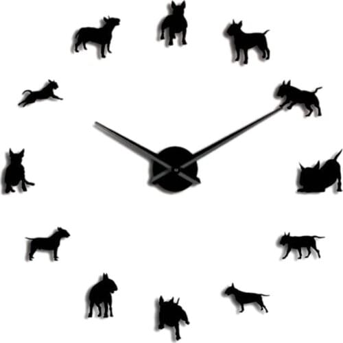 Bull Terrier Dog Wall Art Diy Large Wall Clock Dog Breed Pug Big Needle Clock Watch Pet Shop Decor Gift for Bull Terrier Lovers