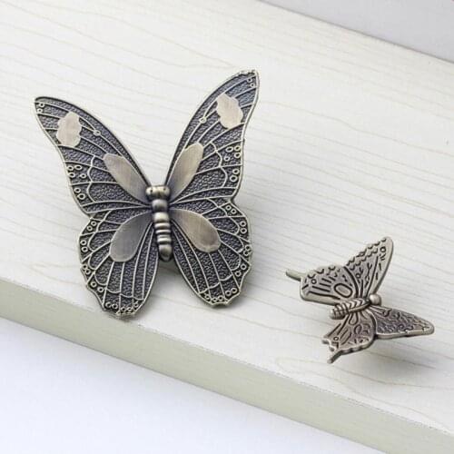 Zinc Alloy Vintage Bronze Butterfly Handle Cabinet Drawer Single Knobs Furniture Handle Kitchen Cupboard Pulls Door Handle