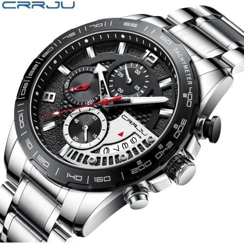 CRRJU Men Watch Top Luxury Brand Big Dial Sport Watches Mens Chronograph Quartz Wristwatch Date Male Clock Relogio Masculino