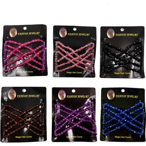 Elastic Hair Clips Metal Stretchy Hair Comb Double Clips for Women Girls Beads Hair Styling Combs, 8.5x7cm, 6 Colors