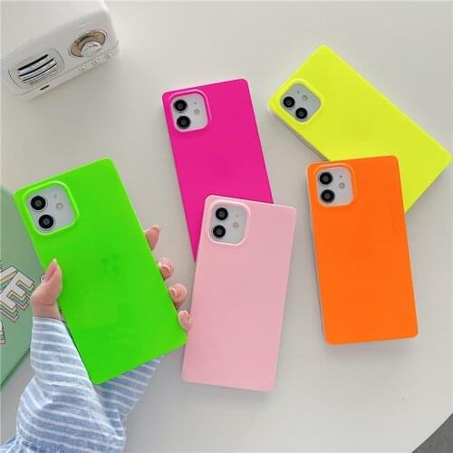 Fluorescent Color Phone Case For iPhone 12 13 11 Pro Max XR XS Max X 7 8 Plus 12 13 Pro 11 Square Shockproof Bumper Phone Case