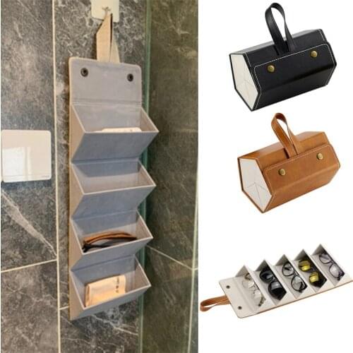Glasses Case Cover PU Leather 3/4/5/6 Pairs of Sunglasses Holder Box Eyeglasses Solid Storage Box Magnet switch PU Bag VISMOORE