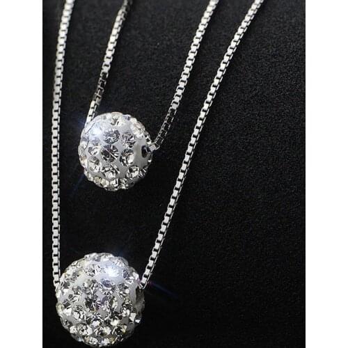 Korea Fashion Double Chain Shambala Ball Beads Necklaces 925 Sterling Silver Necklaces&Pendants Jewelry Collar Colar
