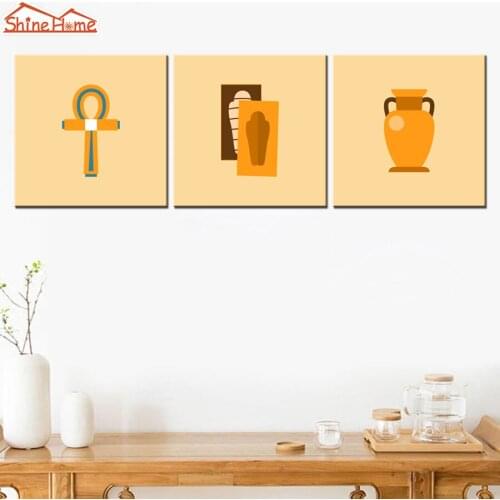 ShineHome-3pcs Canvas Prints Paintings Modular Pictures Quadros De Parede Para Sala Egyptian Posters for Kids Living Room Decor