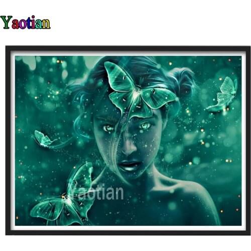 New Diamond Embroidery Green pretty girl butterfly Diamond Painting Full Square Round Rhinestone Picture Diamond Mosaic Beadwork