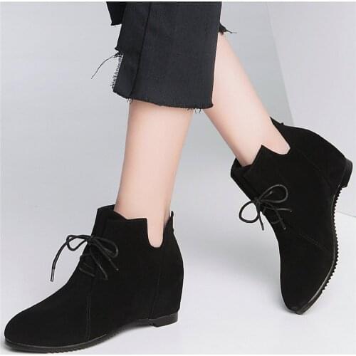 Lace Up Oxfords Shoes Women Cow Leather Wedges High Heel Ankle Boots Female Low Top Round Toe Platform Pumps Shoes Casual Shoes