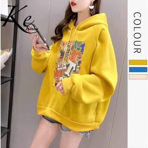 KE Autumn and winter womens Korean version of the loose long-sleeved top womens 2021 new student velvet sweater hoodie woman