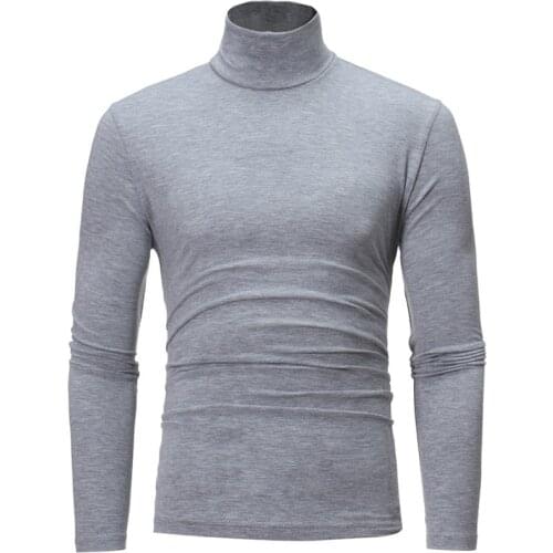 Spring Autumn Slim Fit Pure Color Half Collar Long-Sleeved T-shirt Men Tight Base Shirt Trendy Mid-Collar Clothes Large Size
