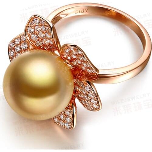 Jewelry Size 6/7/8/9 Womens Yellow Gold Color Pearl Flower Rings Wedding Party Gift R013